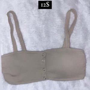 Aerie Tan Button Up Bikini Top